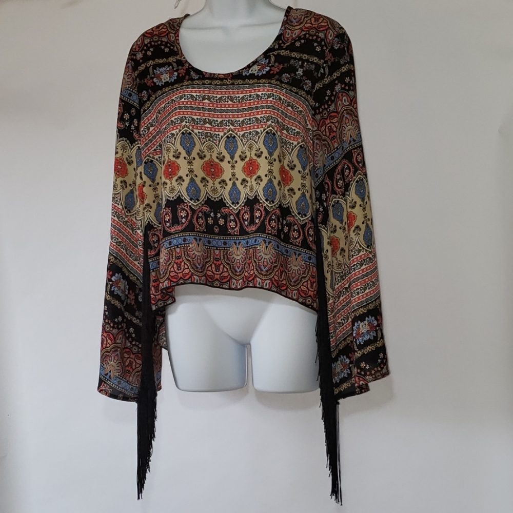 Retro-Western Tassel-Sleeved Top